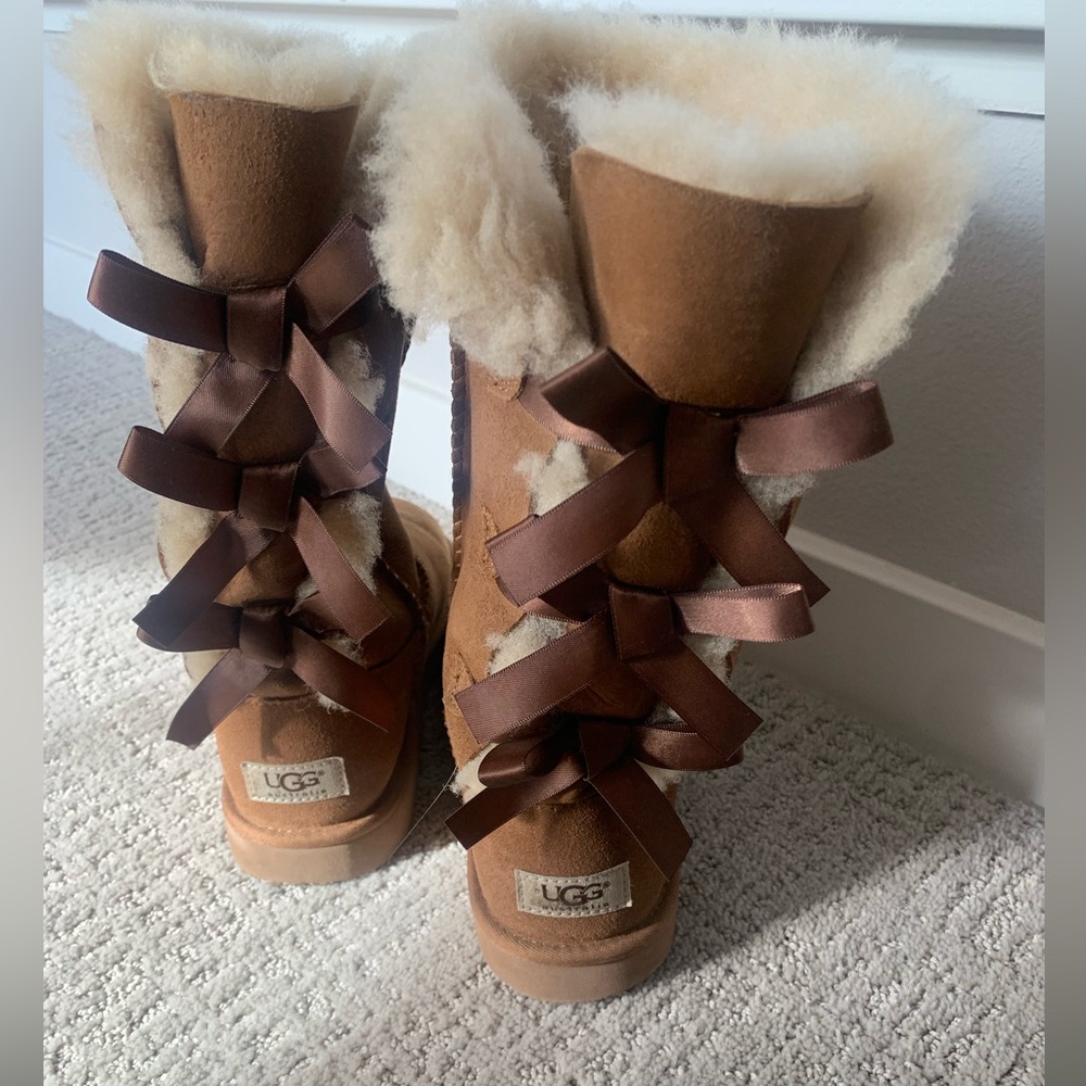 UGG Tan Boots with Chocolate Bows